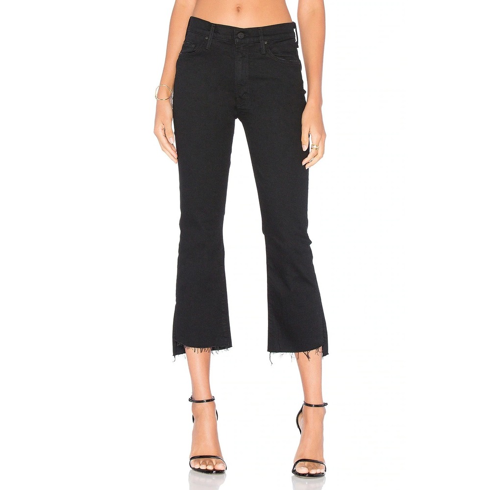 Mother Insider Crop Step Fray Jeans 27 Black Mid Rise Effortless Downtown Edge